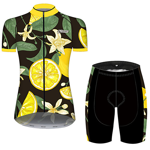 

21Grams Women's Short Sleeve Cycling Jersey with Shorts Spandex Polyester Green / Yellow Floral Botanical Fruit Lemon Bike Clothing Suit Breathable 3D Pad Quick Dry Ultraviolet Resistant Sweat-wicking