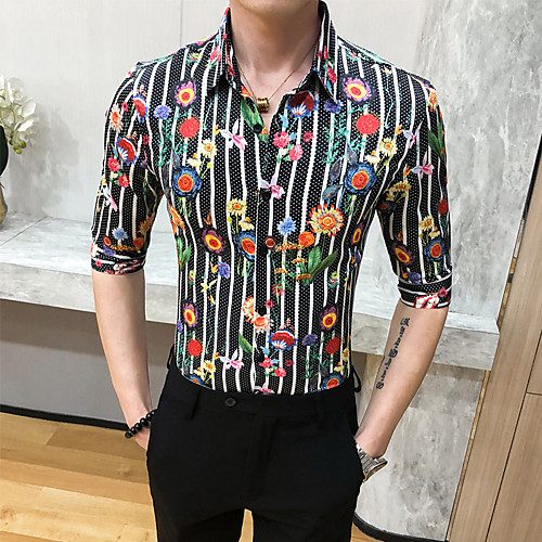 

Men's Geometric Slim Shirt Basic Daily Classic Collar Black / Short Sleeve