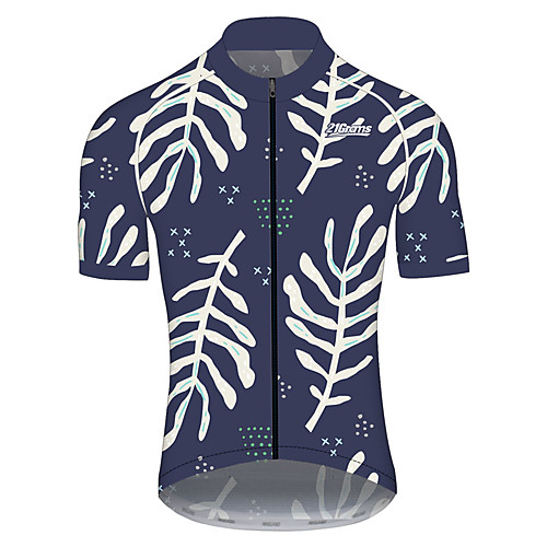 

21Grams Men's Short Sleeve Cycling Jersey Spandex Sky BlueWhite Solid Color Leaf Floral Botanical Bike Jersey Top Mountain Bike MTB Road Bike Cycling UV Resistant Quick Dry Breathable Sports