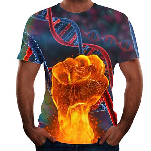 

Men's T shirt Color Block Flame Simulation Plus Size Print Short Sleeve Daily Tops Basic Streetwear Rainbow