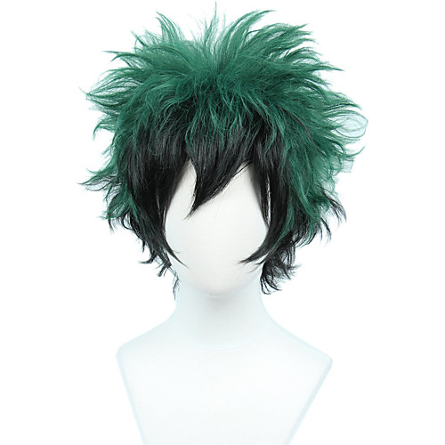 

Cosplay Costume Wig Synthetic Wig Loose Curl Halloween Asymmetrical Wig Short Black / Green Synthetic Hair 8 inch Men's Best Quality Fluffy Green