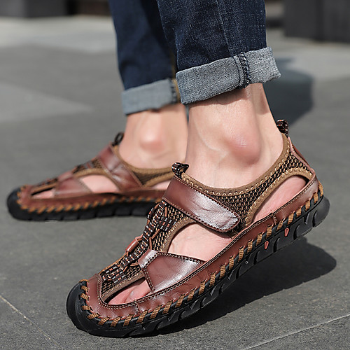 

Men's Leather Spring & Summer Classic / British Sandals Walking Shoes Breathable Black / Light Brown / Dark Brown