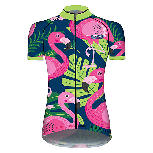 

21Grams Women's Short Sleeve Cycling Jersey Spandex PinkGreen Flamingo Floral Botanical Animal Bike Jersey Top Mountain Bike MTB Road Bike Cycling UV Resistant Quick Dry Breathable Sports Clothing