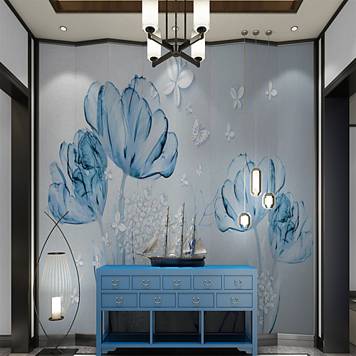 

Custom self-adhesive mural wallpaper blue flower is suitable for bedroom living room coffee shop restaurant hotel wall decoration art Room Wallcovering
