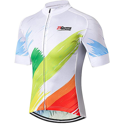 

21Grams Men's Short Sleeve Cycling Jersey Spandex Polyester White Rainbow Gradient Bike Jersey Top Mountain Bike MTB Road Bike Cycling UV Resistant Breathable Quick Dry Sports Clothing Apparel