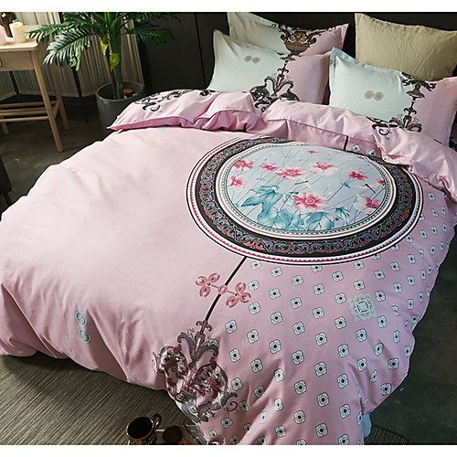 

Duvet Cover Sets 4 Piece Cotton 3D Pink Printed Contemporary