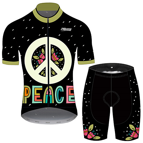 

21Grams Men's Short Sleeve Cycling Jersey with Shorts Spandex Black / Green Polka Dot Floral Botanical Bike UV Resistant Quick Dry Breathable Sports Polka Dot Mountain Bike MTB Road Bike Cycling