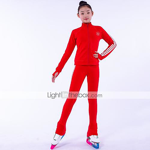 

Figure Skating Jacket with Pants Girls' Ice Skating Top Bottoms Red Fleece Spandex High Elasticity Training Competition Skating Wear Crystal / Rhinestone Long Sleeve Ice Skating Figure Skating / Kids