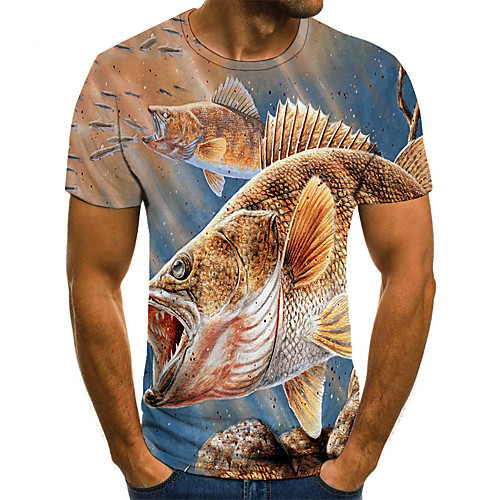 

Men's Plus Size 3D Graphic T-shirt Basic Daily Weekend Round Neck Brown / Short Sleeve