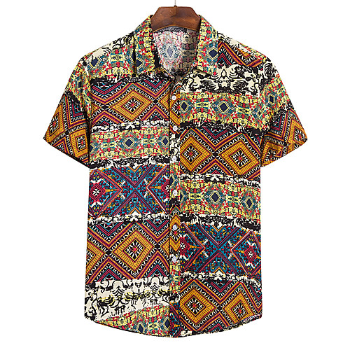 

Men's Color Block Abstract Print Shirt Basic Tropical Daily Going out Brown / Short Sleeve