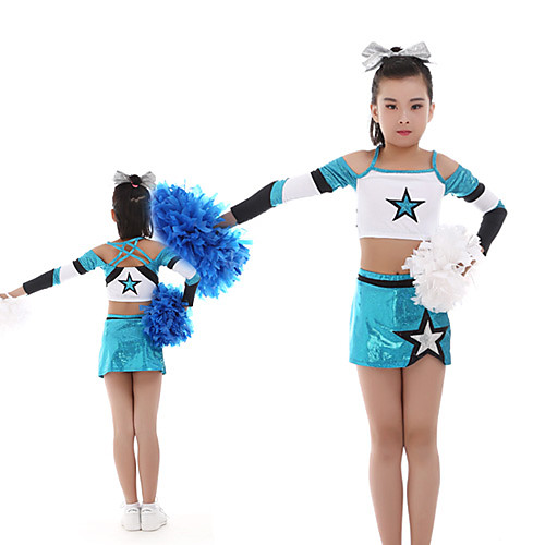 

Cheerleader Costume Uniform Women's Girls' Kids Skirt Spandex High Elasticity Handmade Long Sleeve Competition Dance Rhythmic Gymnastics Gymnastics Blue