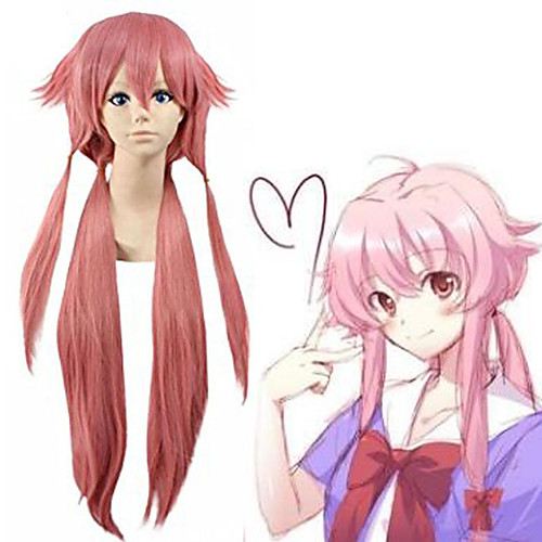 

The Future Diary Yuno Gasai Cosplay Wigs Women's Side bangs With Ponytail 36 inch Heat Resistant Fiber kinky Straight Pink Adults' Anime Wig