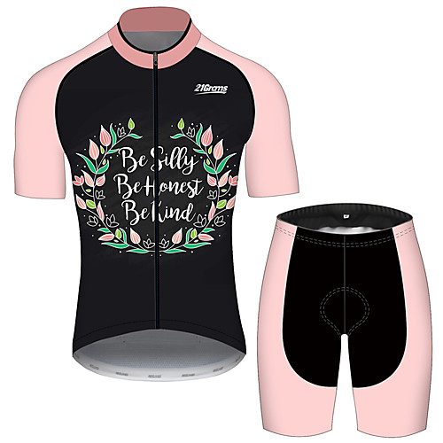 

21Grams Men's Short Sleeve Cycling Jersey with Shorts Spandex Polyester Pink / Black Patchwork Floral Botanical Bike Clothing Suit UV Resistant Breathable 3D Pad Quick Dry Sweat-wicking Sports
