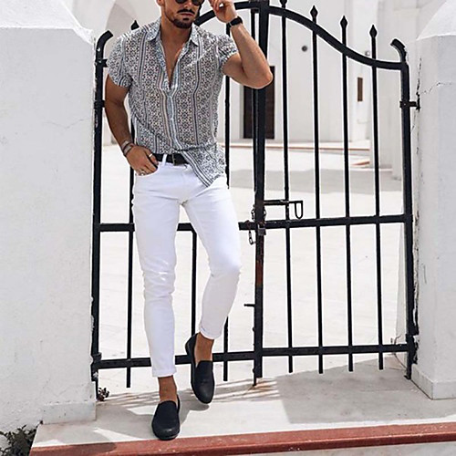

Men's Striped Shirt Daily White / Short Sleeve