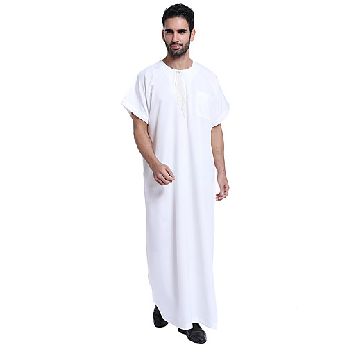 

Men's Solid Colored Embroidered Basic Spring & Summer Abaya Long Daily Short Sleeve Polyester Coat Tops White