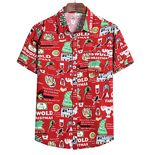 

Men's Cartoon Fantastic Beasts Print Shirt Hawaiian Daily Red / Short Sleeve