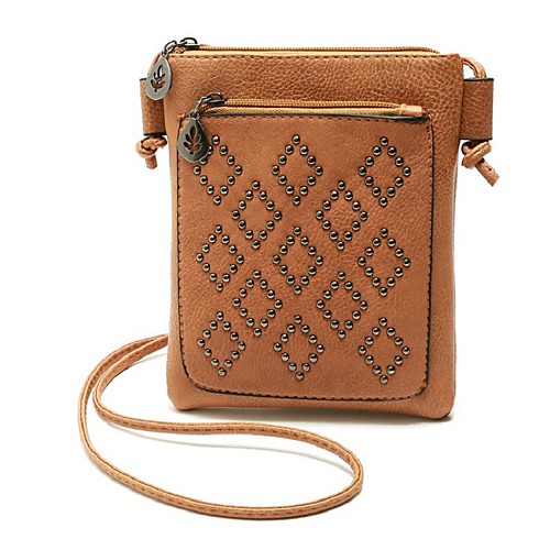 

Women's Bags PU Leather Mobile Phone Bag Messenger Bag Rivet Zipper Solid Color Daily Holiday MessengerBag Wine Black Brown Coffee