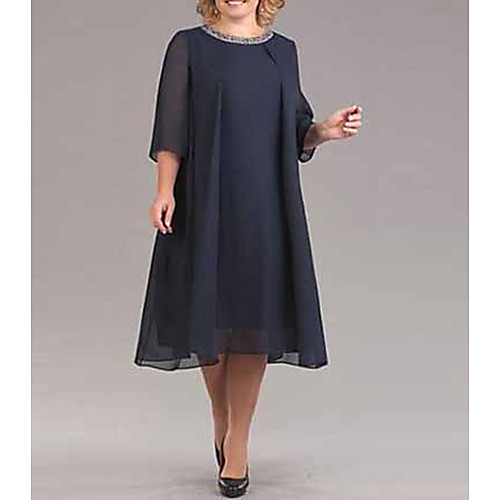 

Women's Plus Size Chiffon Dress - 3/4 Length Sleeve Solid Colored Sequins Elegant Sophisticated Loose Black Red Navy Blue S M L XL XXL XXXL XXXXL XXXXXL
