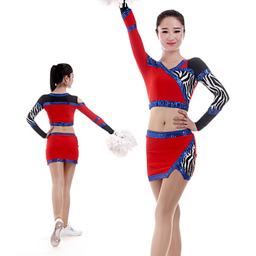 

Cheerleader Costume Uniform Women's Girls' Kids Skirt Spandex High Elasticity Handmade Long Sleeve Competition Dance Rhythmic Gymnastics Gymnastics Red