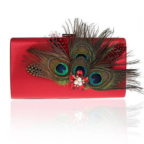 

Women's Bags PU Leather Polyester Evening Bag Feathers / Fur Chain Color Block Wedding Party Event / Party Wedding Bags Black Blue Purple Red