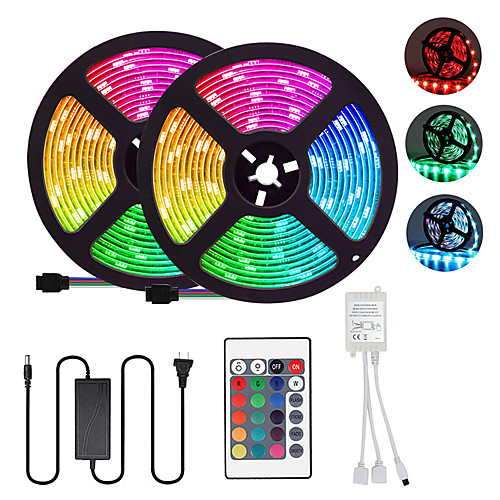 

2x5M Flexible LED Strip Lights Light Sets RGB Tiktok Lights 300 LEDs SMD5050 10mm 1 12V 6A Adapter 1 24Keys Remote Controller 1 set Multi Color Cuttable Party Decorative 85-265 V