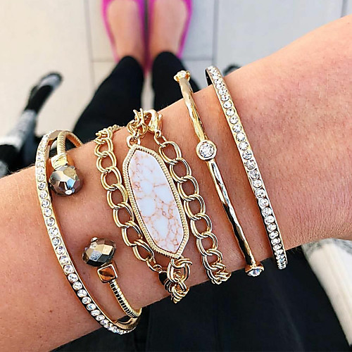 

5pcs Women's Bracelet Bangles Cuff Bracelet Wrap Bracelet Layered Fashion Classic Vintage Trendy Ethnic Fashion Stone Bracelet Jewelry Gold For Gift Date Birthday Beach Festival / Imitation Diamond