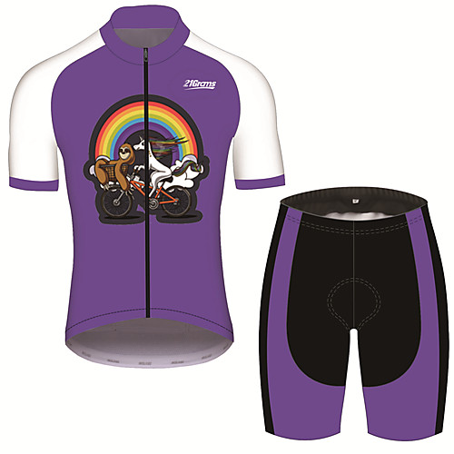 

21Grams Men's Short Sleeve Cycling Jersey with Shorts Spandex Polyester Violet Animal Sloth Bike Clothing Suit UV Resistant Breathable 3D Pad Quick Dry Sweat-wicking Sports Animal Mountain Bike MTB