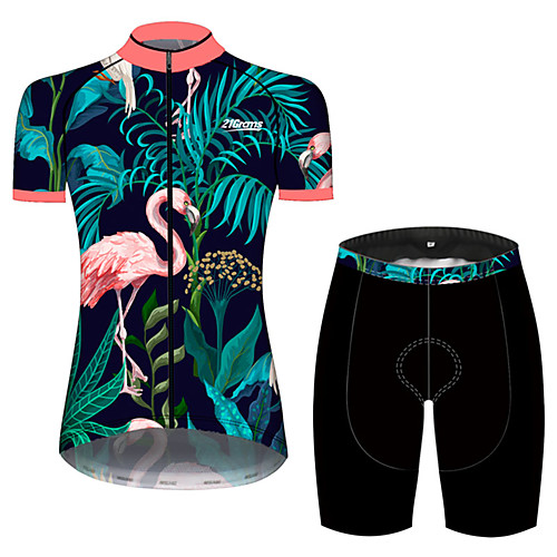 

21Grams Women's Short Sleeve Cycling Jersey with Shorts Spandex Polyester PinkGreen Flamingo Leaf Animal Bike Clothing Suit Breathable 3D Pad Quick Dry Ultraviolet Resistant Sweat-wicking Sports