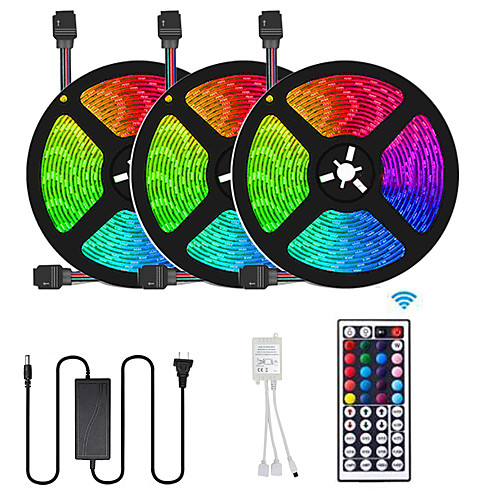 

3x5M Flexible LED Light Strips Light Sets RGB Strip Lights 450 LEDs SMD5050 10mm 1 44Keys Remote Controller 1 x 10A power adapter 1 set Multi Color Cuttable Decorative Self-adhesive 12 V
