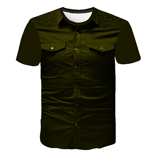 

Men's T shirt Solid Colored Abstract Print Short Sleeve Going out Tops Business Streetwear Army Green