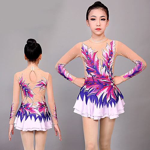 

Rhythmic Gymnastics Leotards Artistic Gymnastics Leotards Women's Girls' Leotard Purple Spandex High Elasticity Handmade Jeweled Diamond Look Long Sleeve Competition Dance Rhythmic Gymnastics