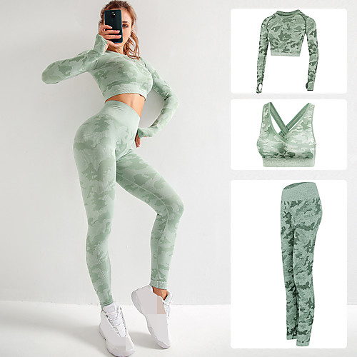 

Women's Cut Out Spandex Activewear Set Workout Outfits Yoga Suit 3pcs Winter High Rise Running Fitness Jogging Breathable Soft Sportswear Athletic Clothing Set Long Sleeve Activewear High Elasticity