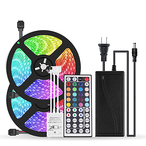 

2x5M Flexible LED Strip Lights Light Sets RGB Tiktok Lights 300 LEDs SMD5050 10mm 1 12V 6A Adapter 1 44Keys Remote Controller 1 set Multi Color Cuttable Party Decorative 85-265 V