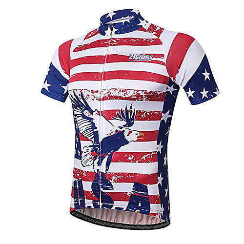 

21Grams Men's Short Sleeve Cycling Jersey Spandex Polyester RedBlue American / USA Eagle National Flag Bike Jersey Top Mountain Bike MTB Road Bike Cycling UV Resistant Breathable Quick Dry Sports