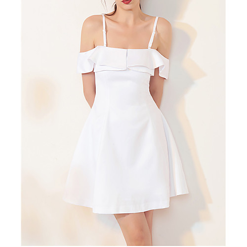 

A-Line White Sexy Homecoming Cocktail Party Dress Spaghetti Strap Sleeveless Short / Mini Spandex with Ruffles 2021