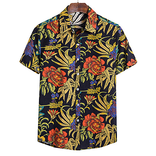 

Men's Floral Color Block Print Shirt Basic Tropical Daily Going out Rainbow / Short Sleeve