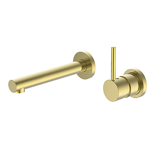 

Bathroom Sink Faucet - Brushed Gold Brass Concealed Basin Faucet Hot & Cold Water Mixer Tap Single Handle Wall Mounted