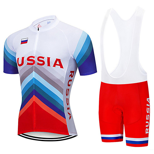 

21Grams Men's Short Sleeve Cycling Jersey with Bib Shorts Spandex Blue / White Russia National Flag Bike UV Resistant Quick Dry Breathable Sports Letter & Number Mountain Bike MTB Road Bike Cycling