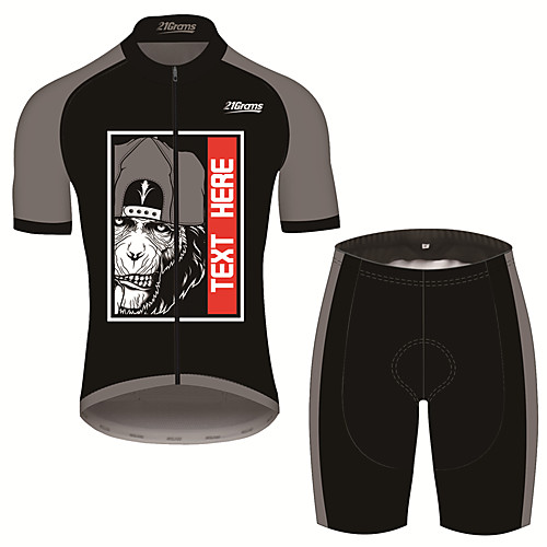 

21Grams Men's Short Sleeve Cycling Jersey with Shorts Spandex Black / Red Animal Bike UV Resistant Quick Dry Breathable Sports Letter & Number Mountain Bike MTB Road Bike Cycling Clothing Apparel