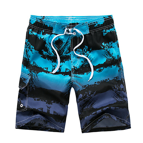 

Men's Beach board shorts Swimsuit Lace up Print Geometric Tropical Blue Green Swimwear Bathing Suits