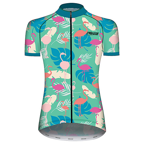 

21Grams Women's Short Sleeve Cycling Jersey Spandex Blue / White Flamingo Floral Botanical Animal Bike Jersey Top Mountain Bike MTB Road Bike Cycling UV Resistant Quick Dry Breathable Sports Clothing