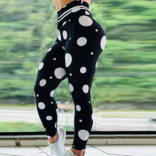 

Women's Basic Legging - Polka Dot, Print Mid Waist Black S M L