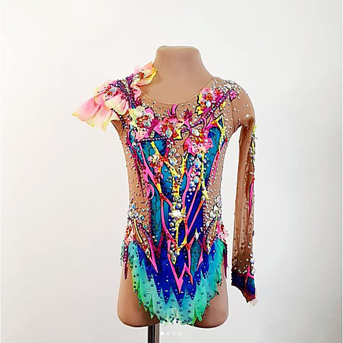 

21Grams Rhythmic Gymnastics Leotards Artistic Gymnastics Leotards Women's Girls' Kids Leotard Spandex High Elasticity Breathable Handmade Long Sleeve Training Dance Rhythmic Gymnastics Artistic