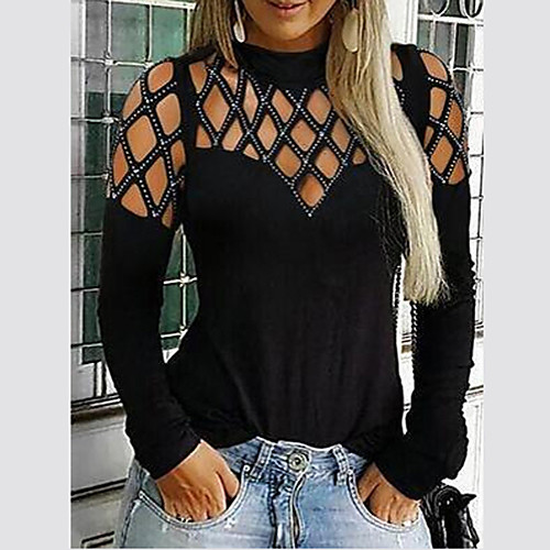 

Women's Solid Colored T-shirt Daily Wine / Black / Blue / Gray