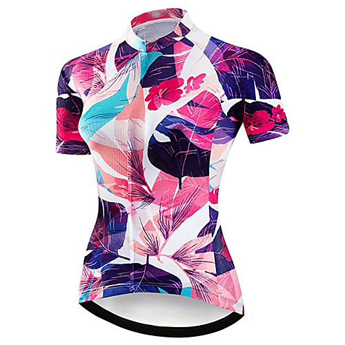 

21Grams Women's Short Sleeve Cycling Jersey Spandex Polyester Fuchsia Leaf Bike Jersey Top Mountain Bike MTB Road Bike Cycling UV Resistant Breathable Quick Dry Sports Clothing Apparel / Stretchy