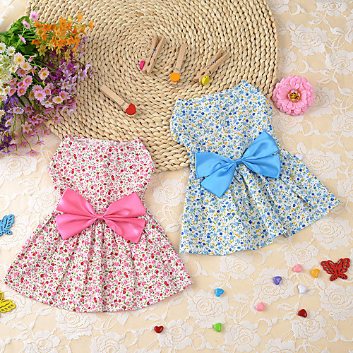 

Dog Costume Dress Dog Clothes Breathable Pink Blue Costume Bichon Frise Schnauzer Chihuahua Cotton Bowknot Flower Leisure Ethnic XS S M L XL