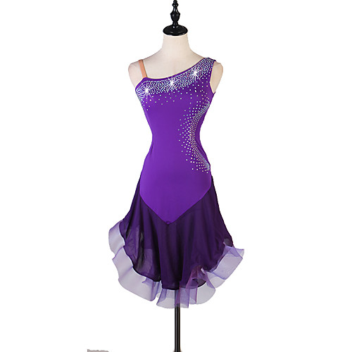 

Latin Dance Dress Crystals / Rhinestones Women's Performance Sleeveless Spandex Organza