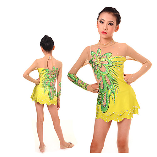

Rhythmic Gymnastics Leotards Artistic Gymnastics Leotards Women's Girls' Kids Leotard Spandex High Elasticity Handmade Long Sleeve Competition Dance Rhythmic Gymnastics Artistic Gymnastics Yellow