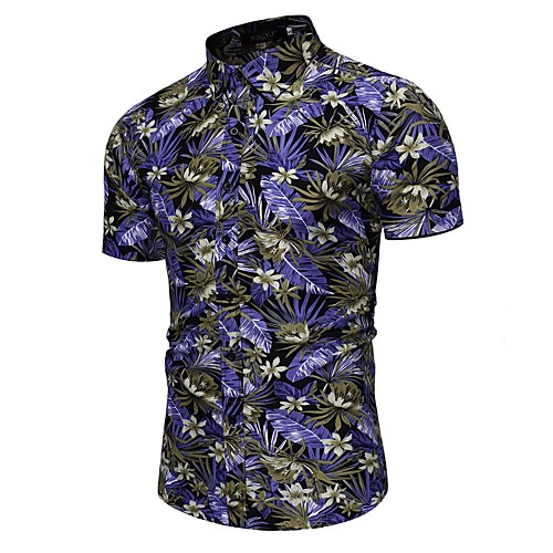 

Men's Shirt Floral Color Block Geometric Print Short Sleeve Party Tops Tropical Yellow Green