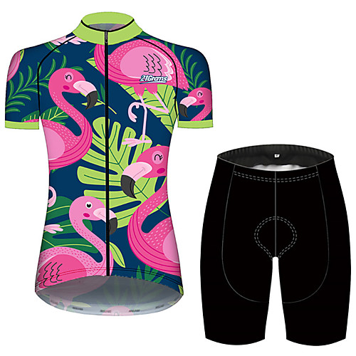 

21Grams Women's Short Sleeve Cycling Jersey with Shorts Spandex Polyester PinkGreen Flamingo Animal Floral Botanical Bike Clothing Suit Breathable 3D Pad Quick Dry Ultraviolet Resistant Sweat-wicking